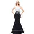 Kate Kasin Ärmelloser Boat Neck V-Back Ganzes langes Schwarz-Weiß-Meerjungfrau-Abschlussball-Kleid KK001020-1